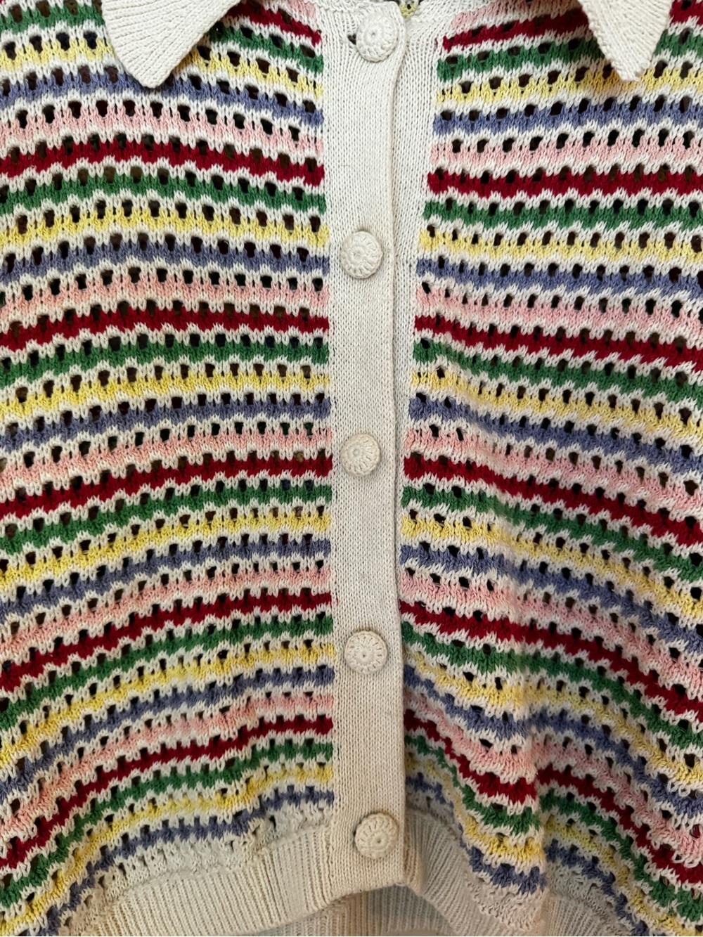 Zara Cream Multicolor Striped Open-Knit Collar Cardigan Jacket - Picture 6 of 7